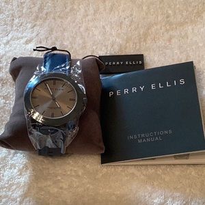 Perry Ellis Slim Line Watch 42mm Blue Strap, Silver Dial - MSRP: $129